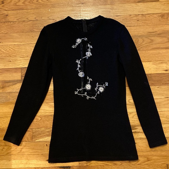 Zang Toi “L” Monogramed Bedazzled Wool Sweater - Picture 2 of 5